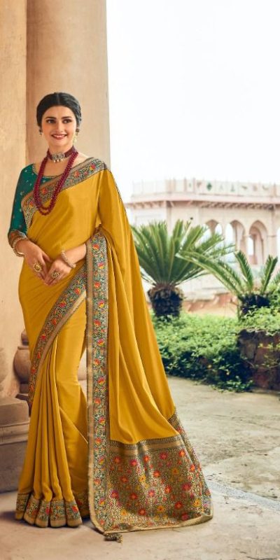 Exemplary Yellow Color Georgette Beautiful Jacquard Lace Sequence Saree