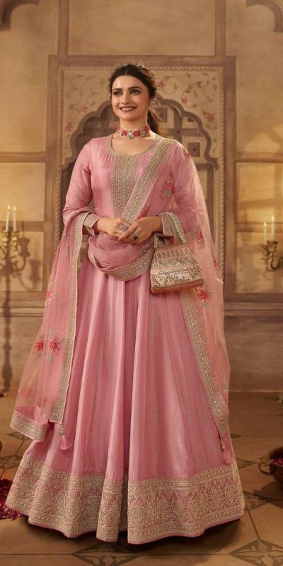 Grand Look Pink Color Dola Silk +Embroidery Work Anarkali Suit