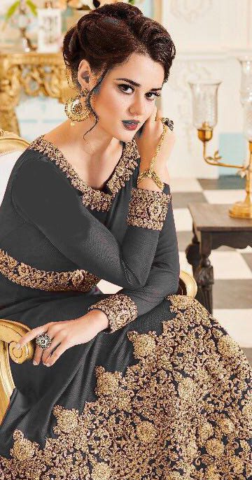 Aglow Black Color Georgette Coding Embroidery Anarkali Suit