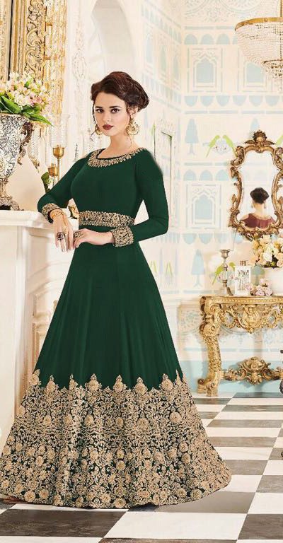 Aglow Green Color Georgette Coding Embroidery Anarkali Suit