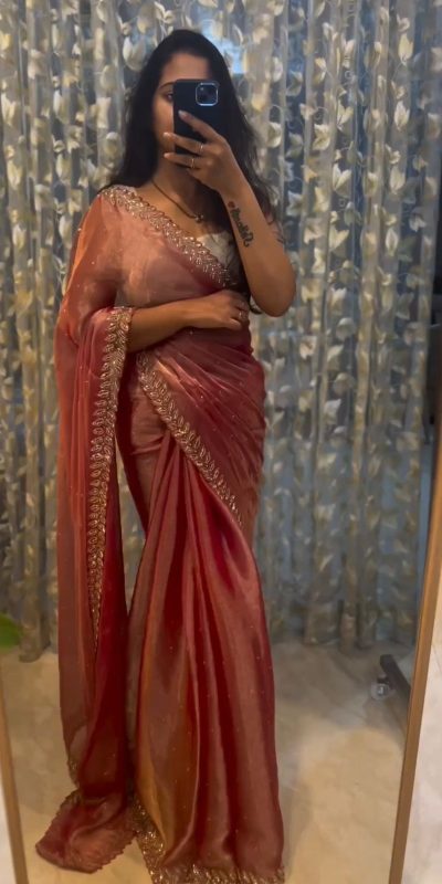 Alluring Peach Color Jimmy choo Thread Sequence Work Saree