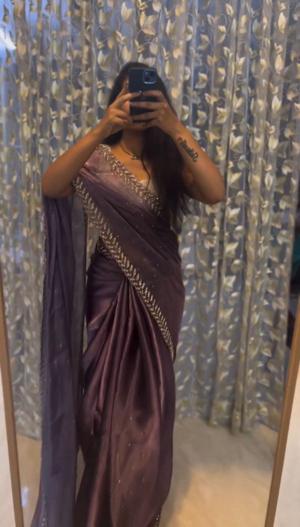 Alluring Purple Color Jimmy choo Thread Sequence Work Saree