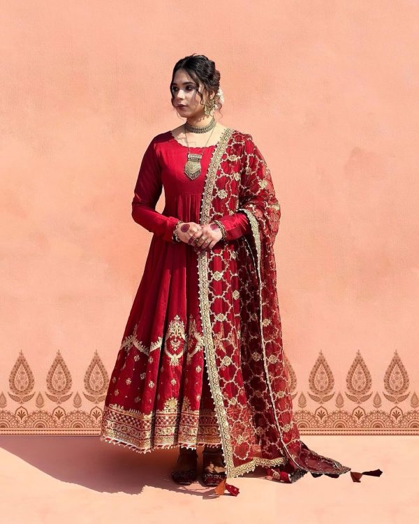 Alluring Red Color Georgette Embroidery Sequence Salwar Suit