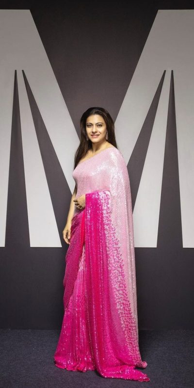 Artful Off Pink Padding Georgette Double Run Sequins Work Saree