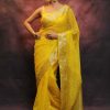 Yellow Nylon Organza Jacquard Multi Embroidered Saree
