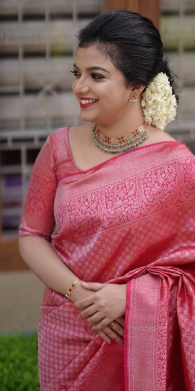 Beautiful Pink Color Soft Lichi Silk Ordinary Rich Design Saree