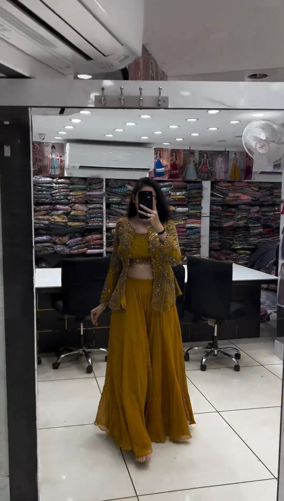Yellow Sequins & Thread Embroidered Georgette Salwar Suit