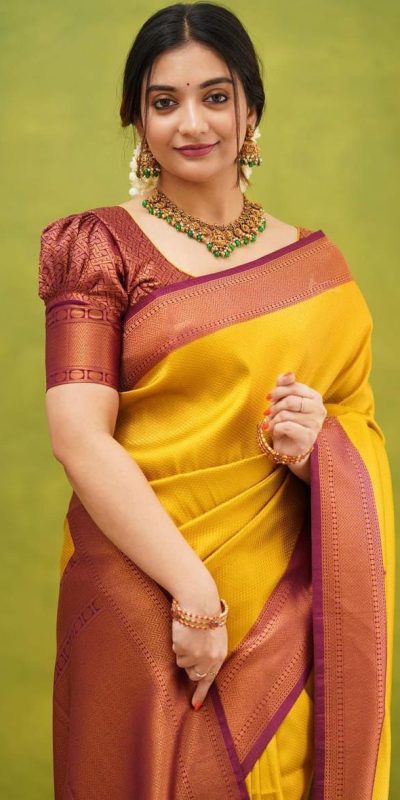 Beautiful Yellow Soft Lichi Silk Cloth Rich Pallu All Over Saree