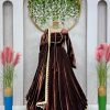 Coffee Velvet Salwar Suit with Mirror and Lace Work