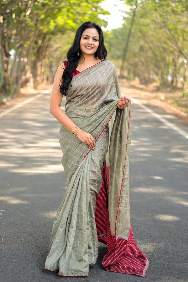 Classic Grey Color Viscos cotton Beautiful Rich Pallu All Over Saree 1