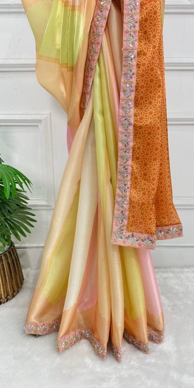 Cute Malty Color Jimmichu Digital Printed Embroidery Saree
