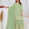 Pista Green Georgette Embroidery Stone Work Sharara Suit