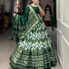 Green Tussar Silk Leheriya Lehenga Choli with Foil Print