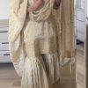 Dazzling Off White Chinnon Silk Embroidery Sequence Salwar Suit