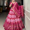Pink Tussar Silk Leheriya Lehenga Choli with Foil Print
