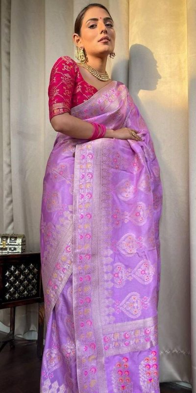 Dazzling Purple Color Soft Lichi Silk Cloth Rich Pallu All Over Saree