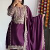 Purple Chinnon Silk Embroidery Salwar Suit