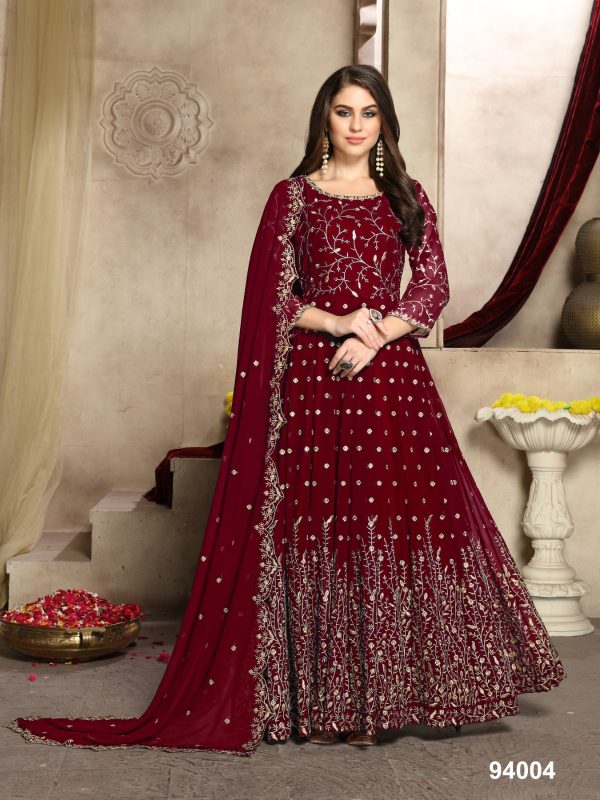 Elegant Red Color Georgette Multi Thread Zari Stich Anarkali Suit