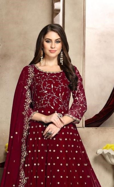 Elegant Red Color Georgette Multi Thread Zari Stich Anarkali Suit