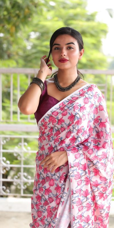Exquisite Pink Color Devsena Soft Silk Saree Digital Printed Saree