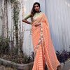 Fancy Orange Color Printed Georgette Embroidery Work Saree