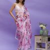 Pink Floral Digital Printed Georgette Lace Border Saree