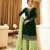 Stone Green Georgette Embroidery Stone Work Sharara Suit