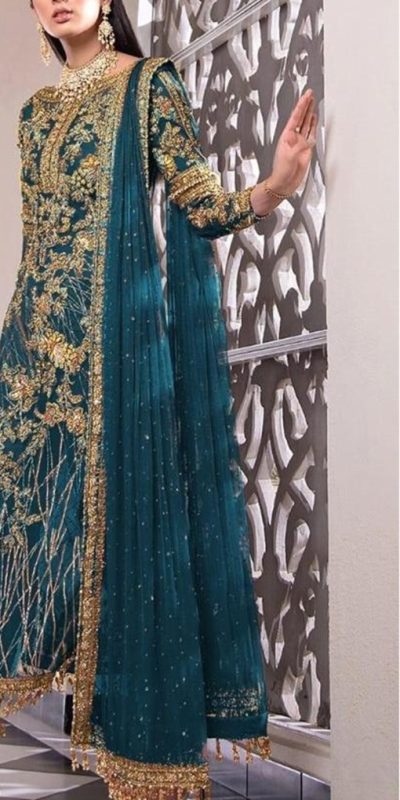 Feminine Navy Blue Color Net Embroidery Diamond Work Sharara Suit