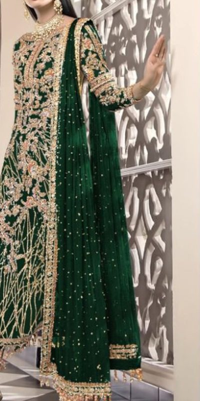 Feminine Stone Green Color Net Embroidery Diamond Work Sharara Suit