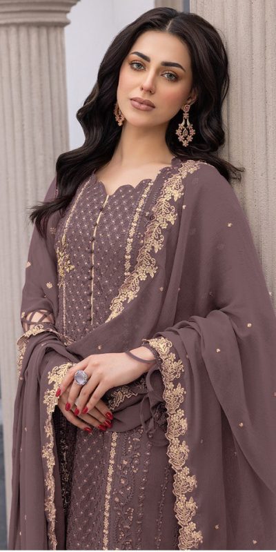 Glamorous Light Coffee Color Heavy Georgette Embroidery Salwar Suit