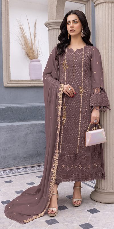 Glamorous Light Coffee Color Heavy Georgette Embroidery Salwar Suit