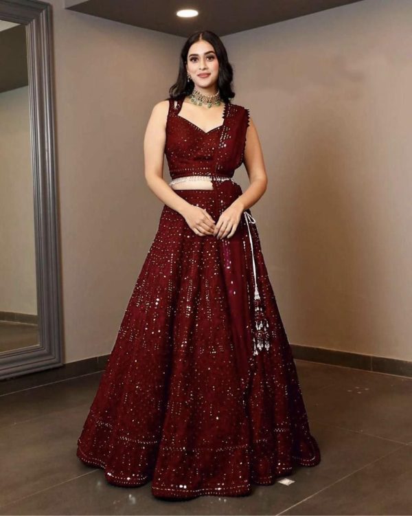 Glamorous Maroon Color Georgette Embroidery Lehenga Choli