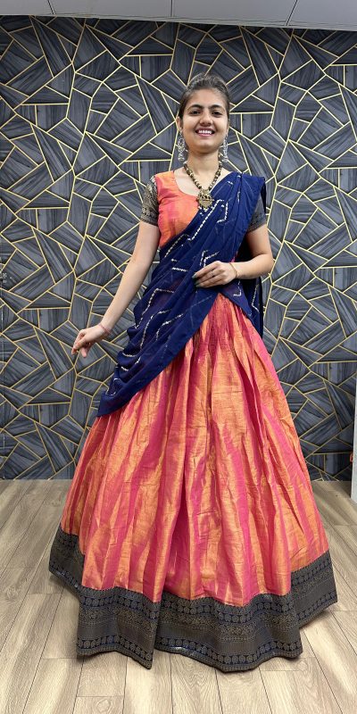 Glamorous Pink Color Choline Jaccard Viking Patta Lehenga Choli