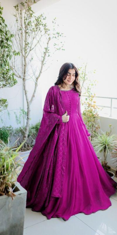 Glamorous Purple Color Georgette Embroidery Work Anarkali Suit