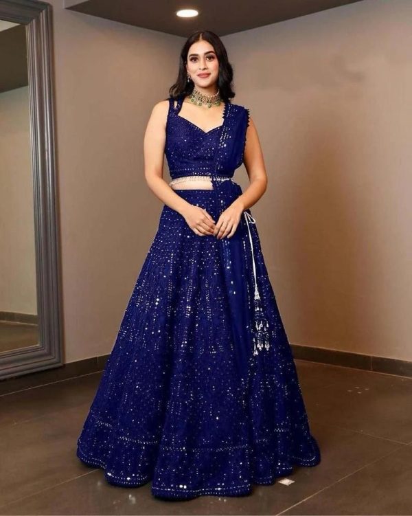 Glamorous Royal Blue Color Georgette Embroidery Lehenga Choli