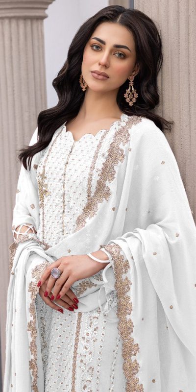 Glamorous White Color Heavy Georgette Embroidery Salwar Suit