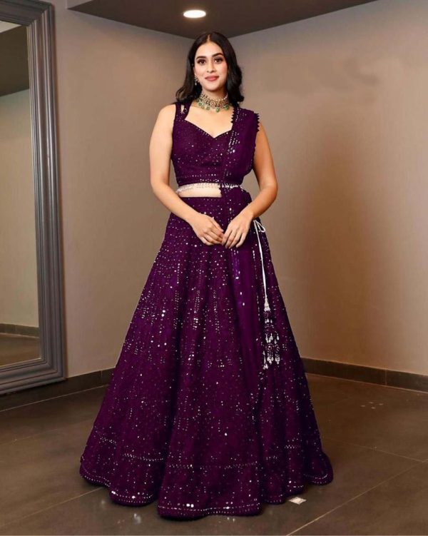 Glamorous Wine Color Georgette Embroidery Lehenga Choli