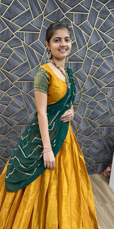 Glamorous Yellow Color Choline Jaccard Viking Patta Lehenga Choli