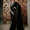 Black Satin Silk Thread Sequence Work Saree