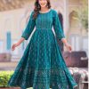 Peacock Green Rayon Printed Gown with Hand Work