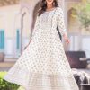 White Heavy Rayon Printed Hand Work Gown