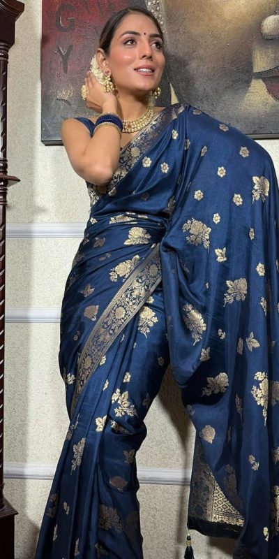 Graceful Blue Color Banarasi Soft Silk Extra Ordinary Design Saree