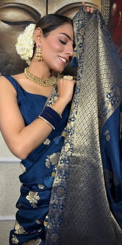Graceful Blue Color Banarasi Soft Silk Extra Ordinary Design Saree