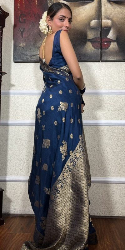 Graceful Blue Color Banarasi Soft Silk Extra Ordinary Design Saree