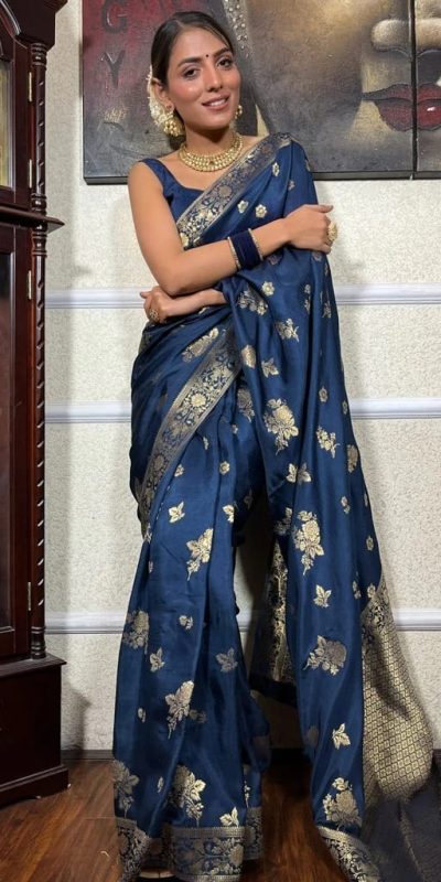 Graceful Blue Color Banarasi Soft Silk Extra Ordinary Design Saree