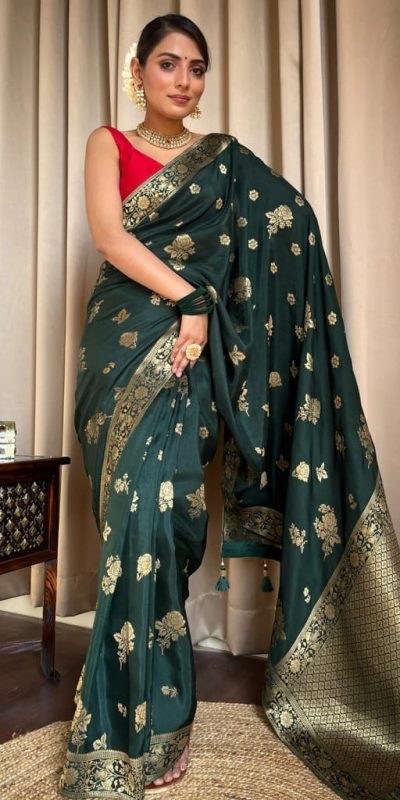 Graceful Green Color Banarasi Soft Silk Extra Ordinary Design Saree