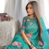 Green Georgette Printed Pearl Lace Border Saree