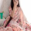 Peach Georgette Printed Pearl Lace Border Saree