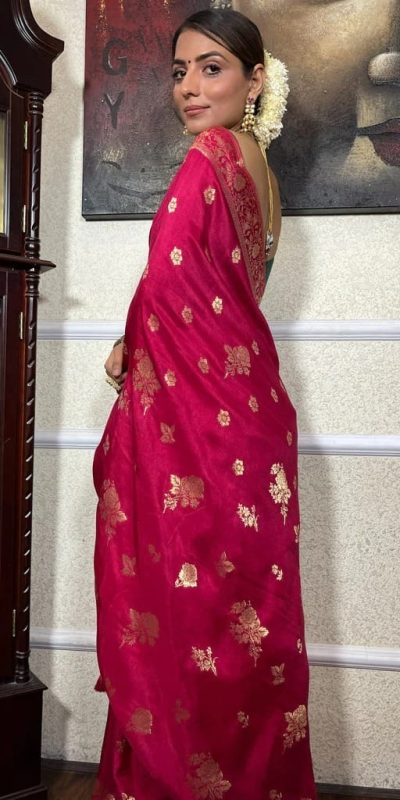 Graceful Pink Color Banarasi Soft Silk Extra Ordinary Design Saree