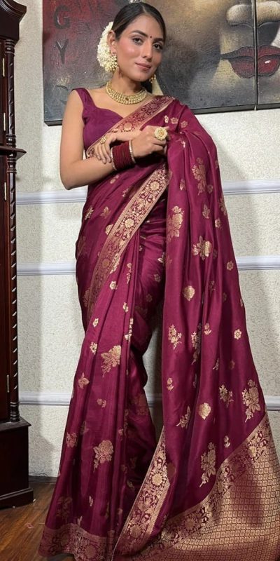 Graceful Purple Color Banarasi Soft Silk Extra Ordinary Design Saree